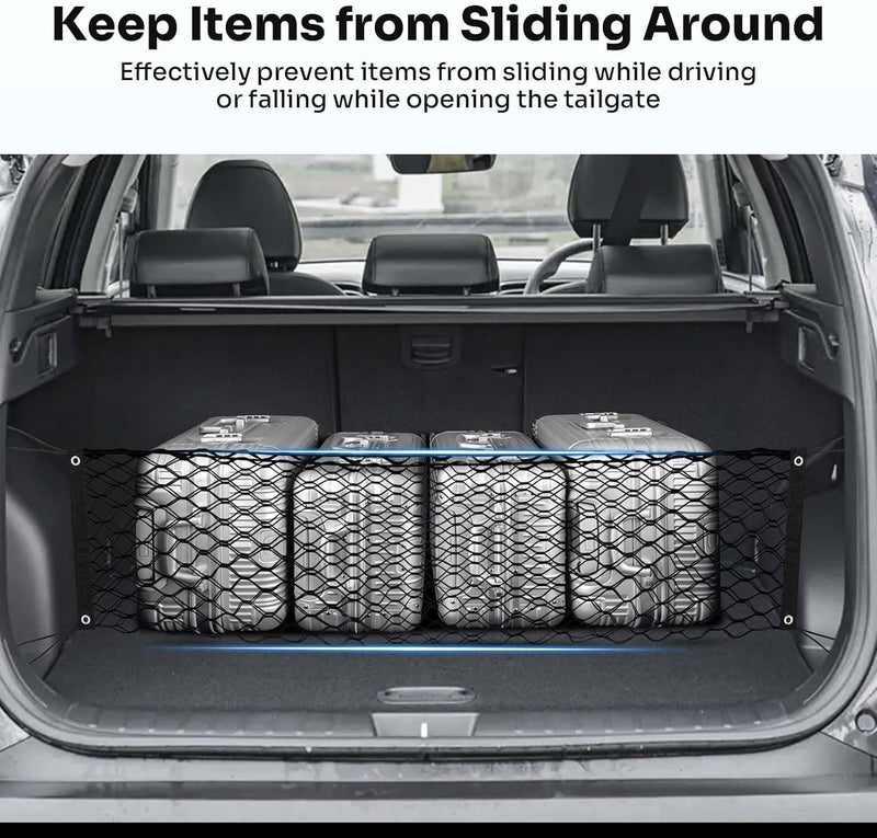 Canvcle Trunk Cargo Net for 2022-2025 2026 Hyundai Tucson Accessories Envelope Style Mesh Trunk Net Organizer and Storage Stretchable Adjustable Elastic Nylon Rear Cargo Netting with Hooks - Image 5